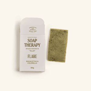 Natural eucalyptus and charelle soap for soothing skin.