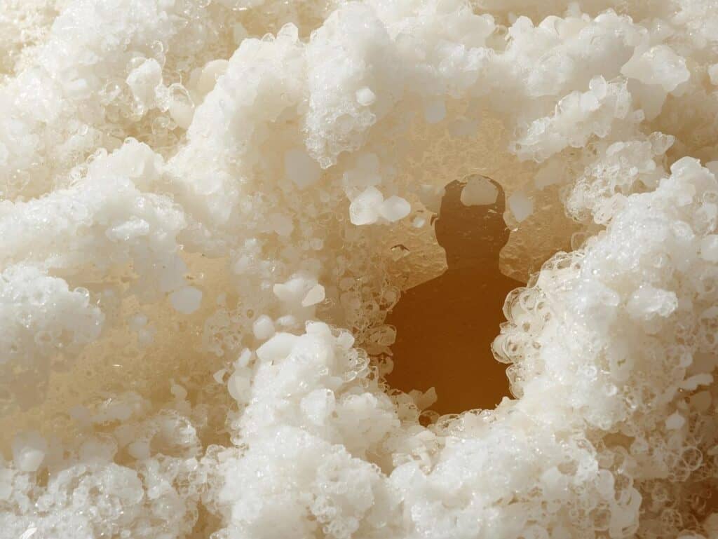 Close-up of creamy, textured soap with a silhouette of a person in the center. Perfect for natural, handmade soap lovers.